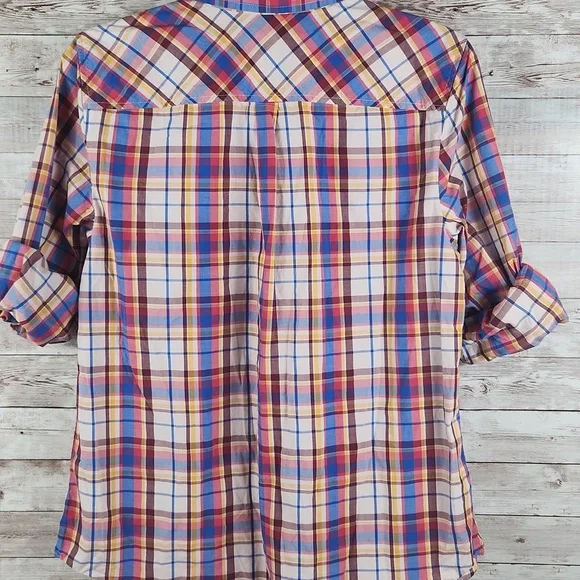 Talbots Women' Vibrant  Multi Color Plaid Button Down Shirt. - Picture 4 of 7